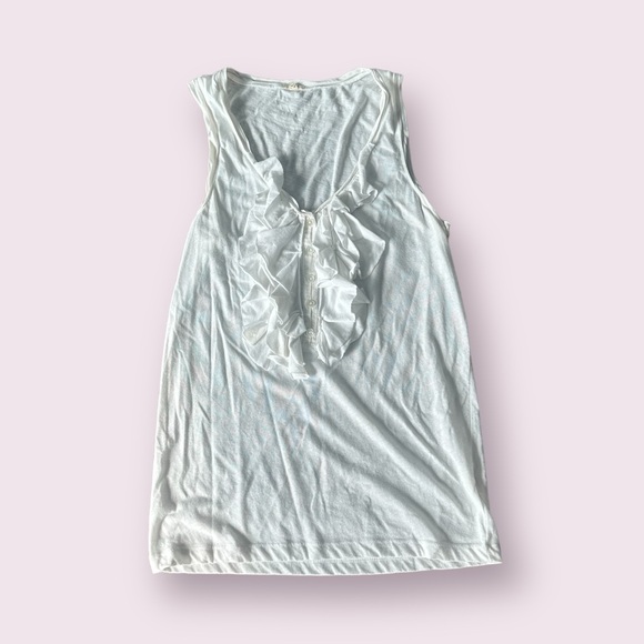 Women’s J. Crew White Ruffle Button Front Tank Top Cotton Poly Blend Sz Medium - Picture 1 of 11